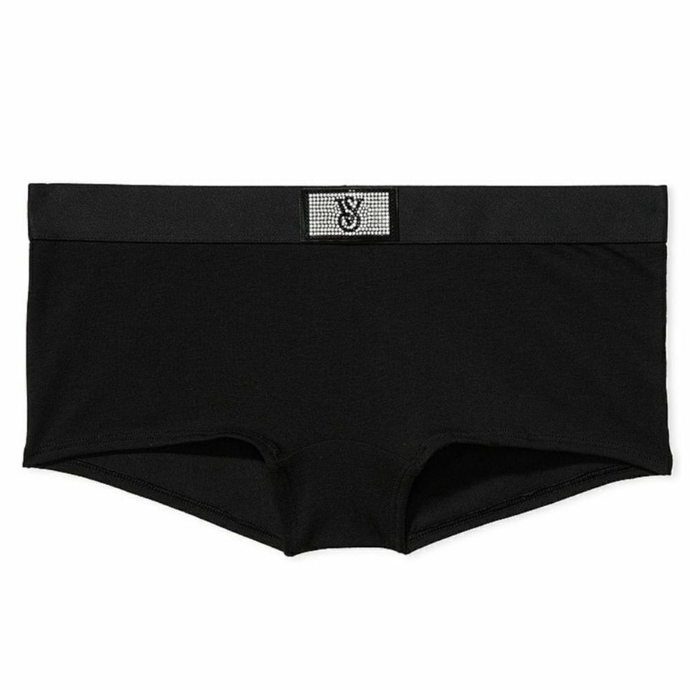 Victorias Secret Bling Rhinestone Logo on waist Shortie Mini Short Panty black